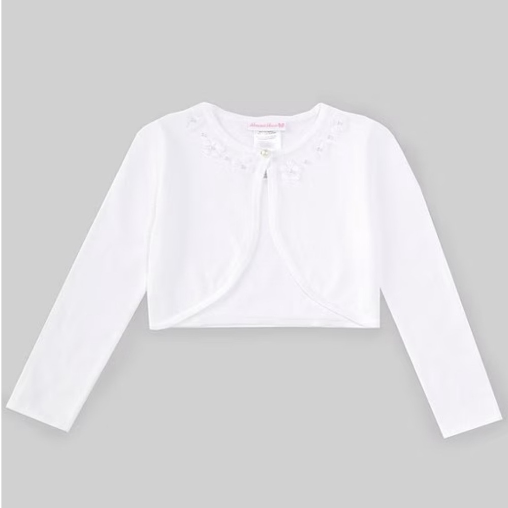 Bonnie Jean Girls White Long Sleeve Rosette-Appliquéd Cardigan, Size Small
